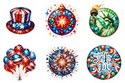 Round Stained Glass 4th of July Clip, an Illustration by DreamArtGraphic (Thumbnail 2 of 4)