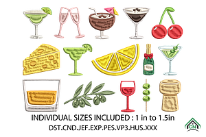 Cocktail Icons Embroidery Design, an Illustration by Craft Nest