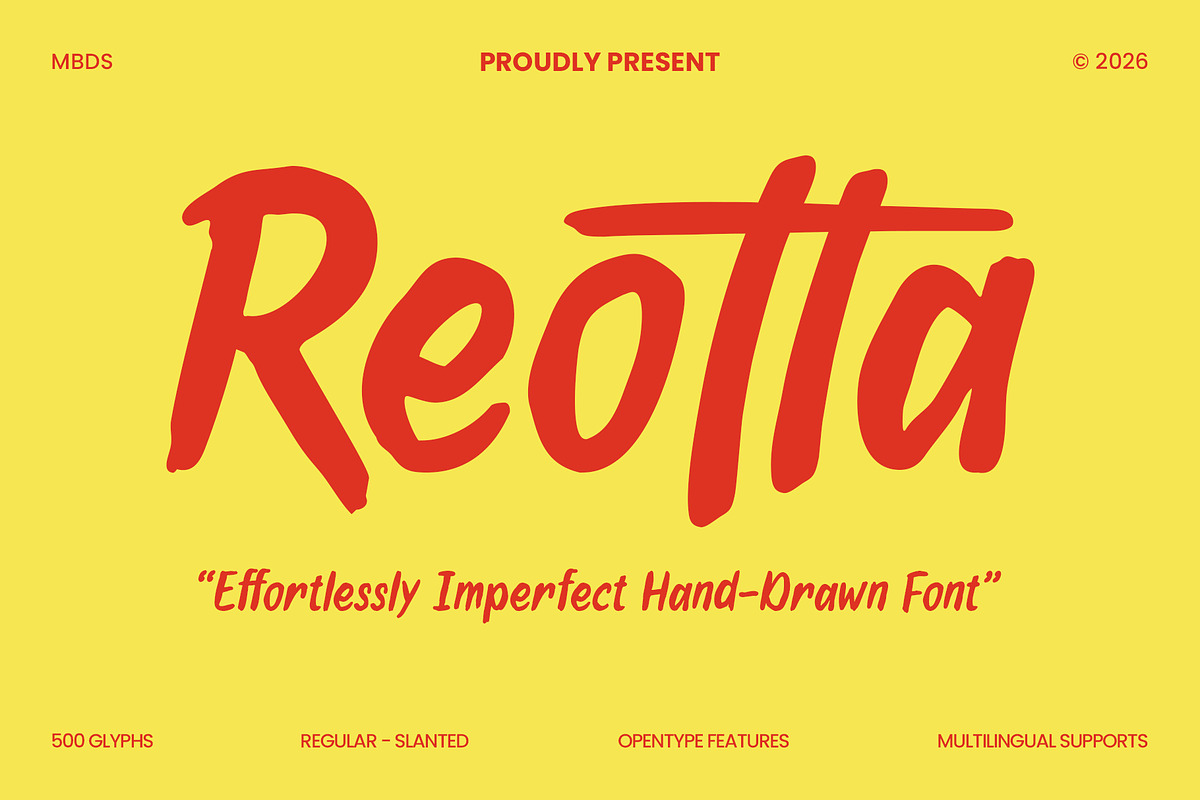 Reotta - Imperfect Hand Drawn Font, a Handwritten Font by Mbonster Design Studio (Photo 1 of 17)
