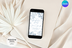 Dusty Blue Floral Graduation Evite, an Invitation Template by Digital_Mind