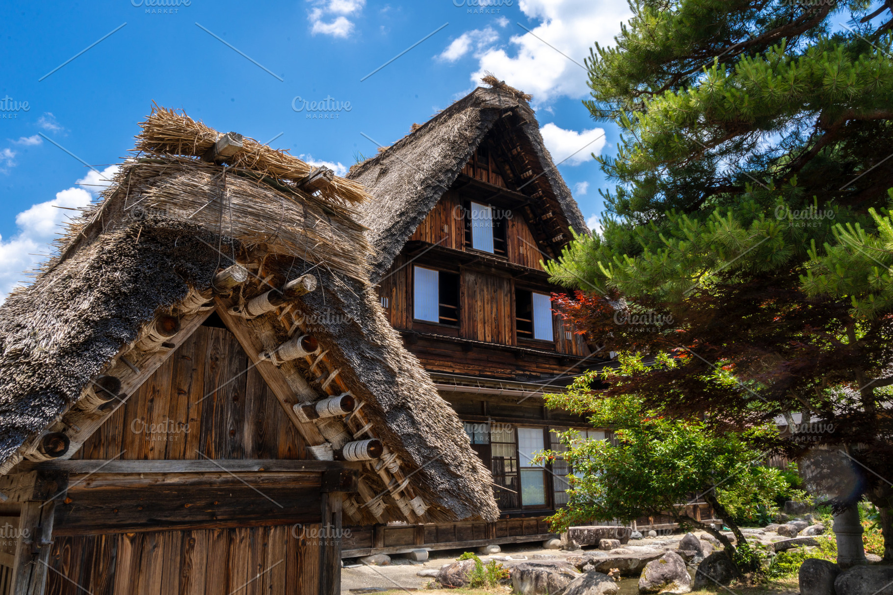 Traditional wooden house in the peaceful village of Shirakawa-go, an Architecture Photo by GoodGoods