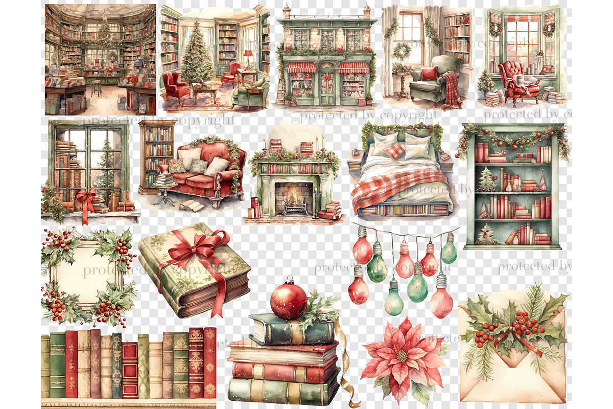 Holiday Reading Clipart, a Seasonal Illustration by GlamArtZhanna (Photo 5 of 5)