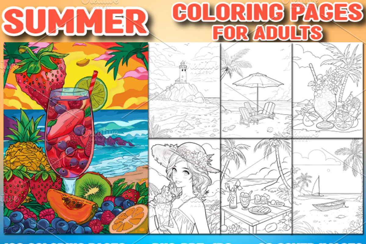 100 Hello Summer Coloring Pages, a Brochure Template by Design Station (Photo 1 of 4)