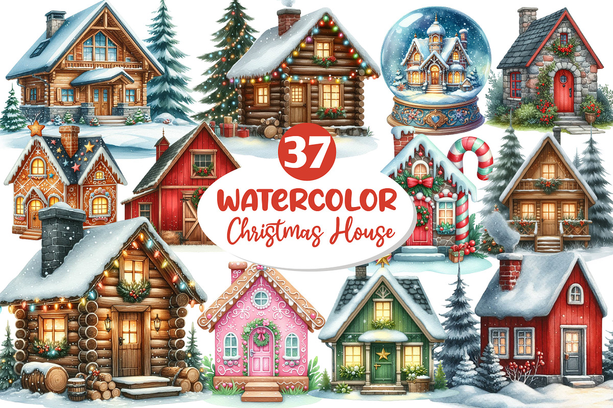 Christmas House Clipart, an Illustration by Dream Creation (Photo 1 of 7)