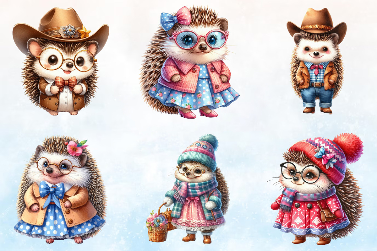 Watercolor Cute Hedgehog Clipart, a Seasonal Illustration by Rose Art (Photo 2 of 7)