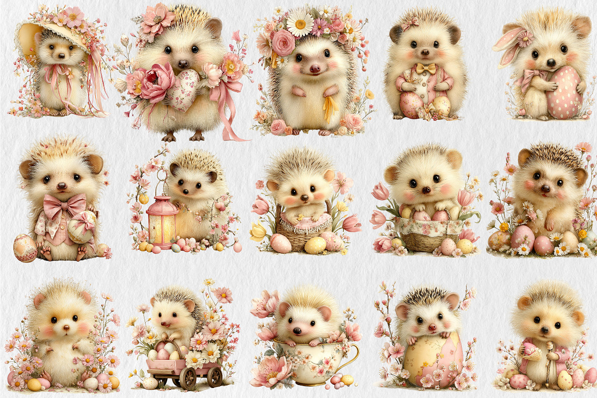 Whimsical Easter Hedgehog Clipart, a Seasonal Illustration by Rose Art (Photo 2 of 6)