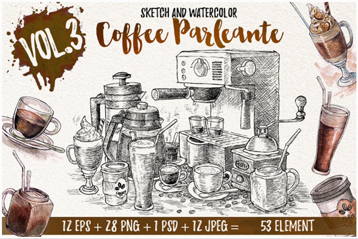 Watercolor Coffee Black Parleante, a Food Illustration by Graphobia (Photo 8 of 8)