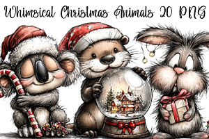 Whimsical Christmas Animals Clipart, an Illustration by DreamArtGraphic