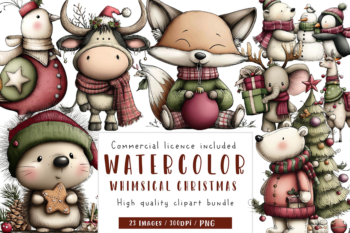 Whimsical Christmas Clipart Bundle, an Illustration by CreationArt (Photo 1 of 5)