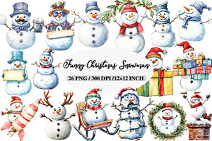 Funny Christmas Snowman Clipart, an Illustration by Daily.Designs