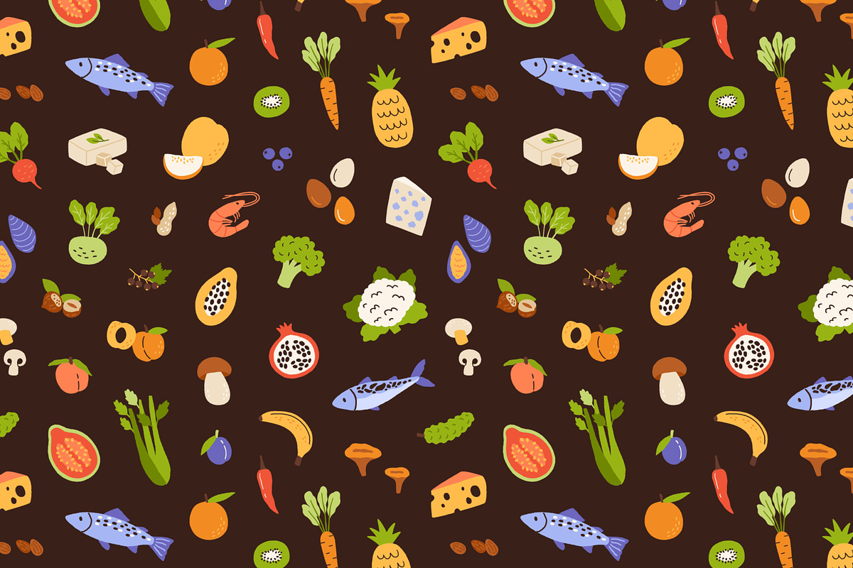 Healthy food seamless patterns, a Pattern Graphic by Good Studio (Photo 5 of 12)