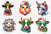 Christmas Farm Animal Face Clipart, an Illustration by Dream Creation (Thumbnail 6 of 7)