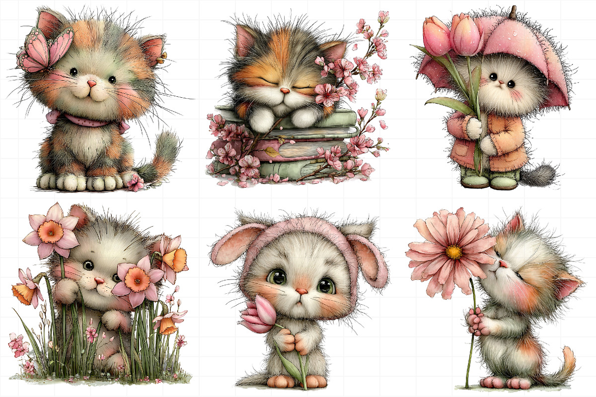 Whimsical Spring Cat Clipart, an Illustration by Daily.Designs (Photo 6 of 7)