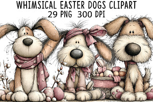 Whimsical Easter Dogs Clipart, an Illustration by CraftArtStudio