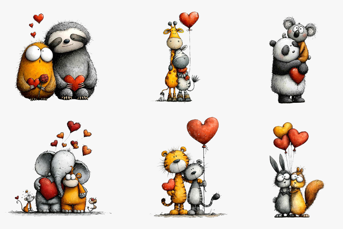 Valentine's Day Animal Couple Clipar, an Illustration by CreationArt (Photo 5 of 5)