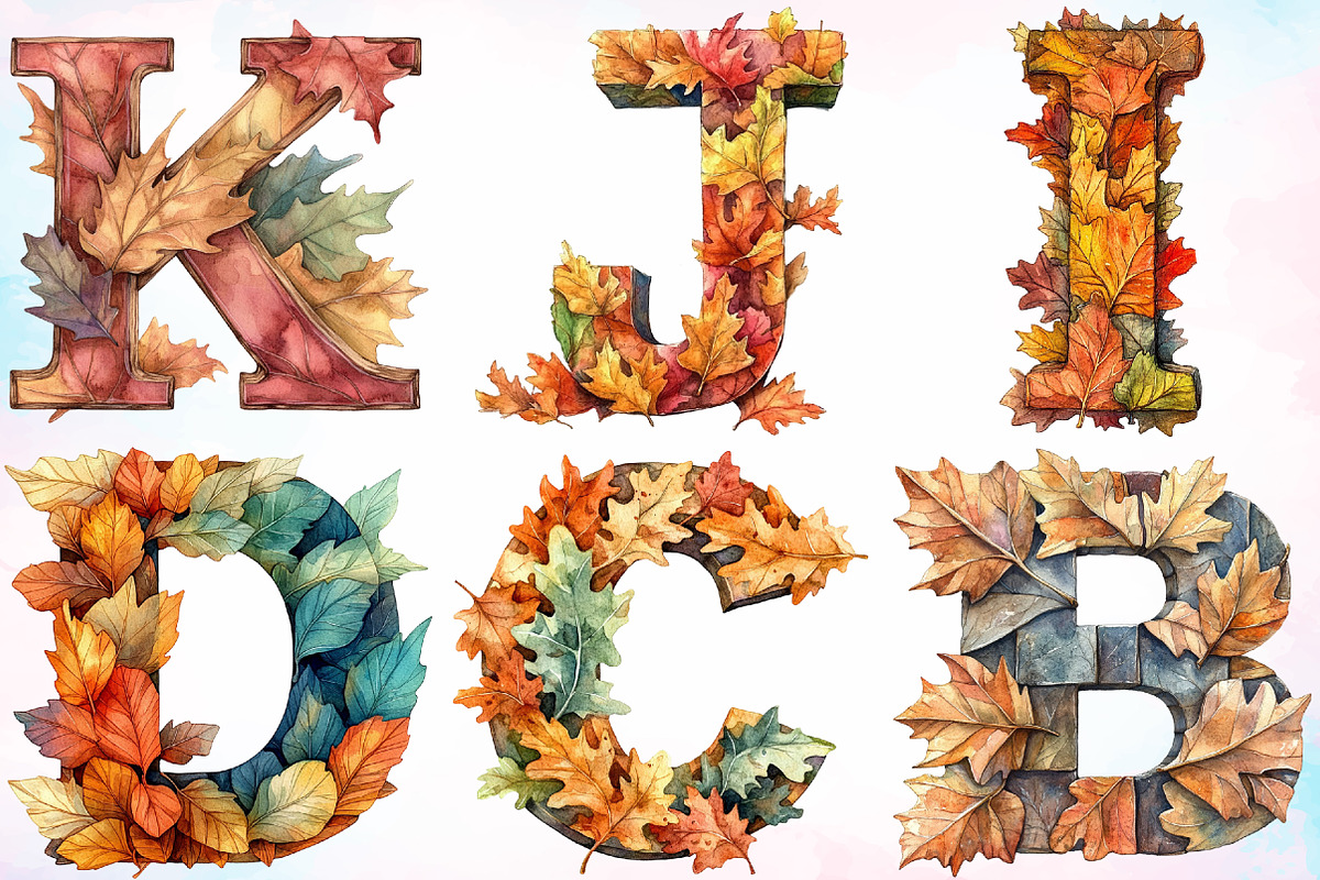 Watercolor Autumn Alphabet Clipart, a Seasonal Illustration by Canvas Craft (Photo 3 of 7)