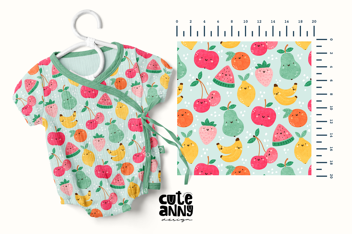 Pattern with funny fruits, a Pattern Graphic by Cuteanny Design (Photo 3 of 4)