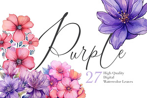 Watercolor Purple Florals Cliparts