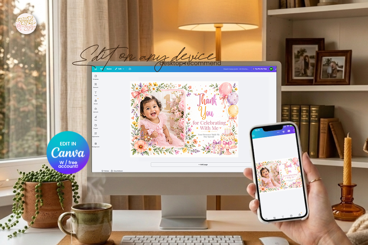 Birthday Photo Thank You Card Canva, a Marketing Template by KennedyStudio (Photo 3 of 6)