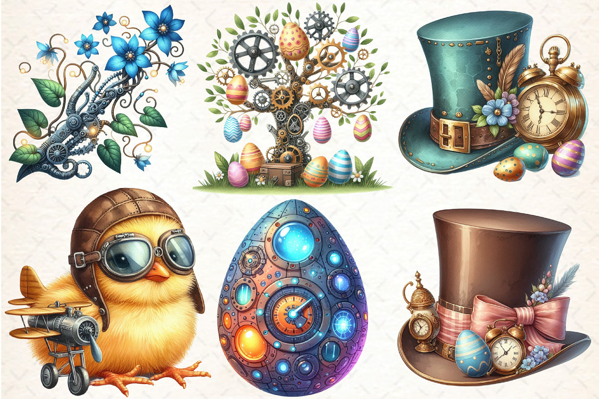 Steampunk Easter Sublimation Clipart, an Illustration by DreamCafeArt (Photo 3 of 5)