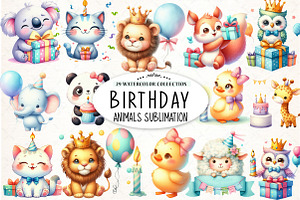 Minimalist Birthday Animal Clipart, an Illustration by Watercolor design