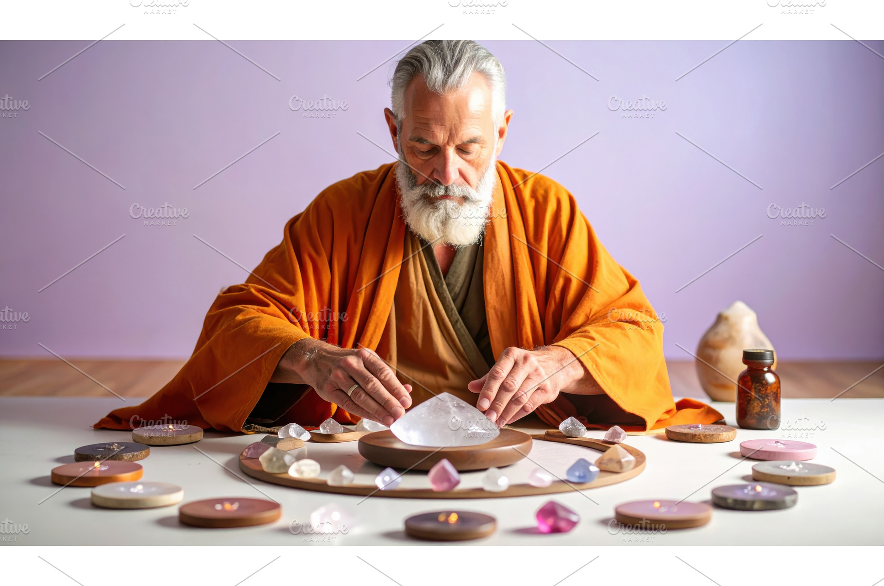 Elderly monk in orange robe, an Architecture Photo by Igor Tichonow