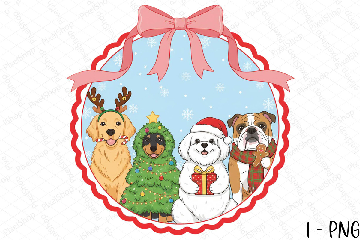 Christmas Dogs Lover Hand-Drawn Fram, an Illustration by DreamPrint404