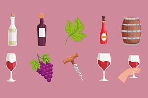 Wine Illustration Set, a Food Illustration by studiogstock