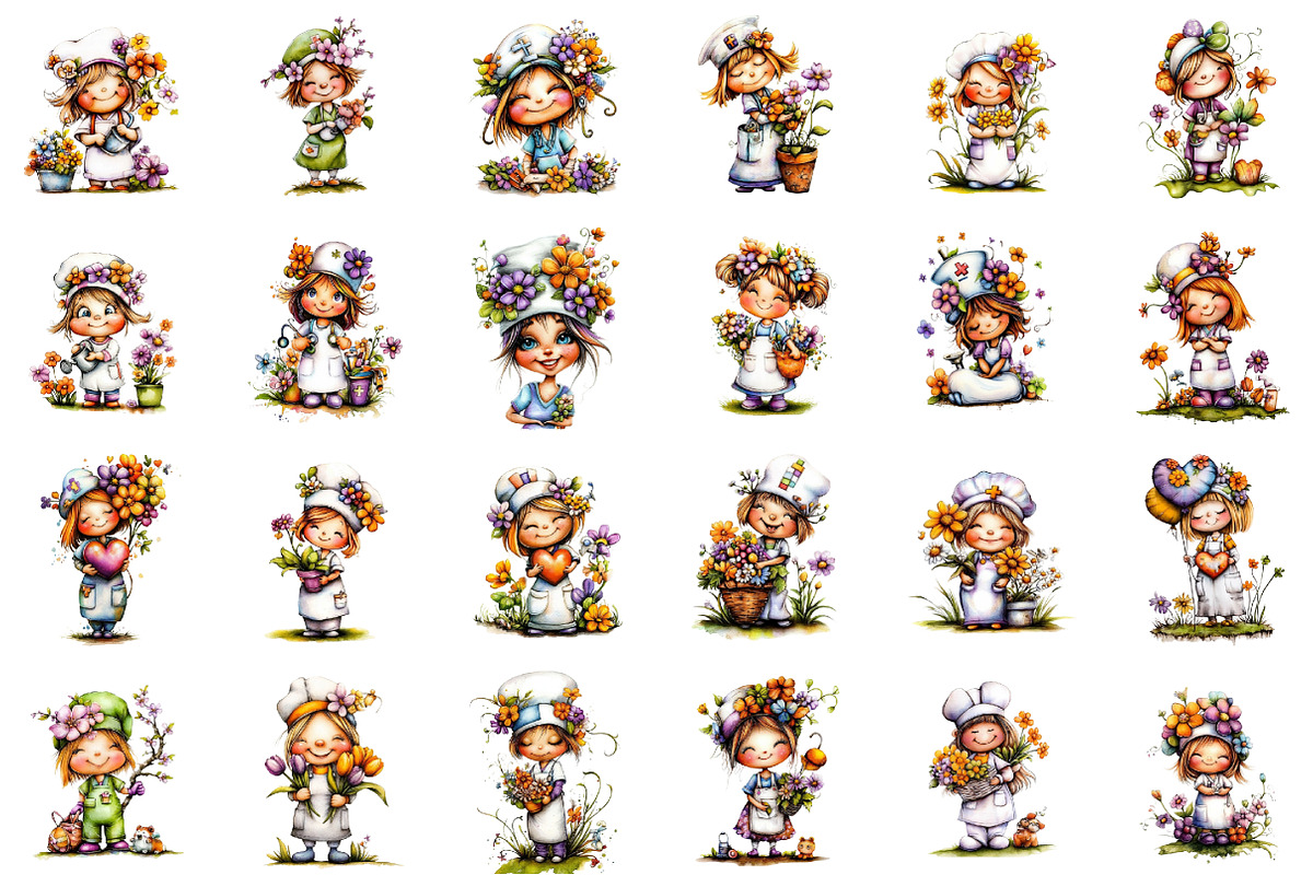 Whimsical Spring Nurse Clipart, an Illustration by designcity5 (Photo 2 of 5)
