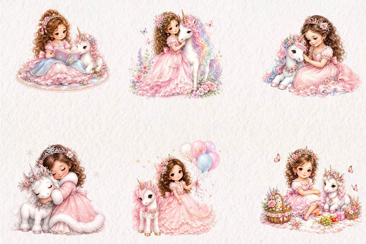 Princess and Unicorn Watercolor, a Seasonal Illustration by CreationArt (Photo 5 of 8)