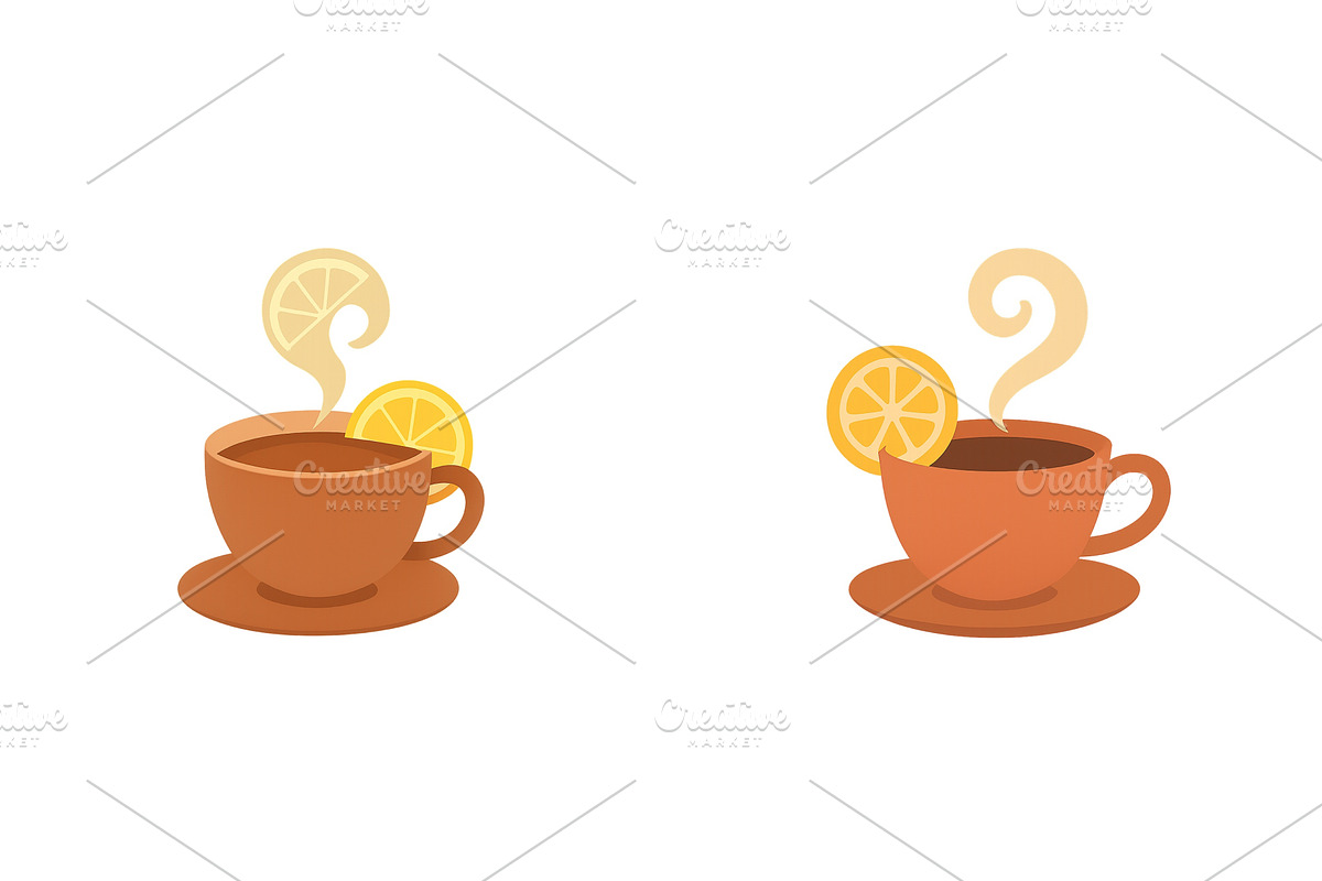 Warm cups of tea with lemon slices, a Food Illustration by ZinetroN