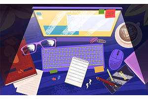 Night workplace top view. Clutter, a Technology Illustration by Stock-Smart-Start