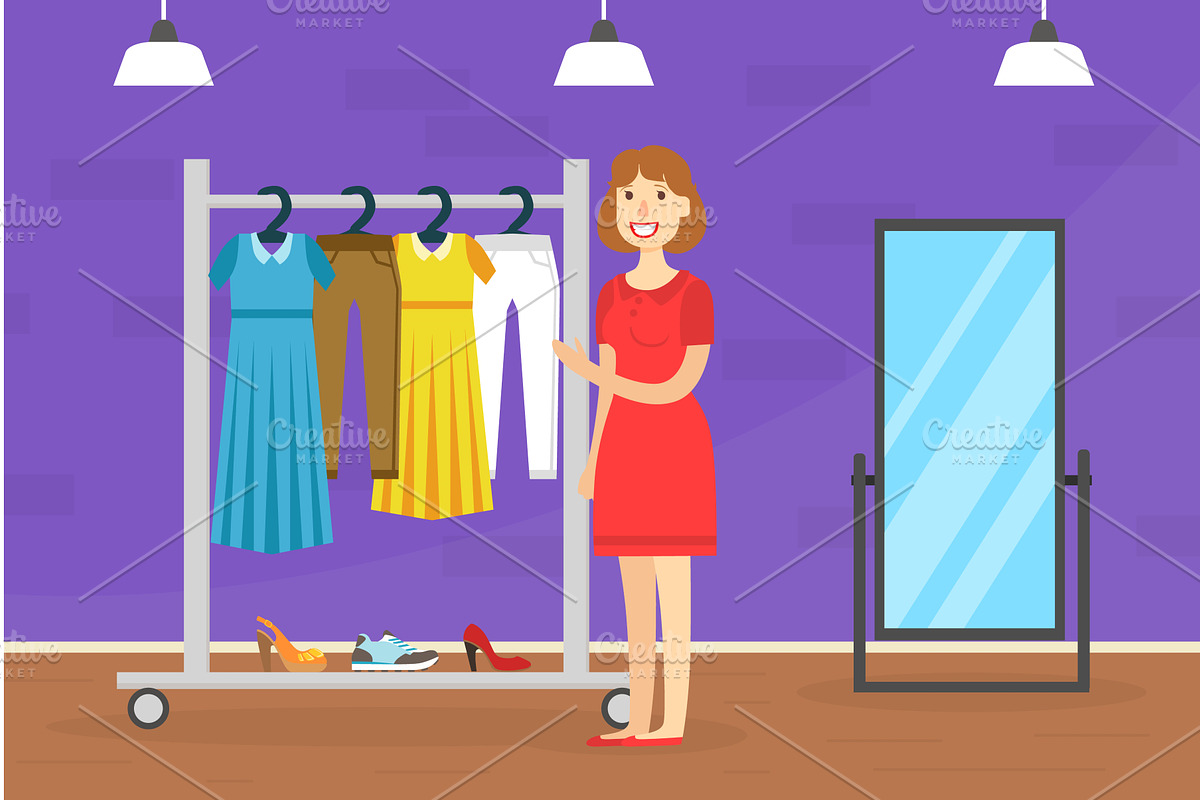 Young Woman Buying New Dress, an Object Illustration by TopVectors
