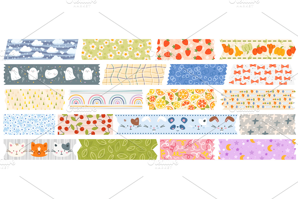 Patterned kawaii washi tapes, an Object Illustration by Vectorbuum