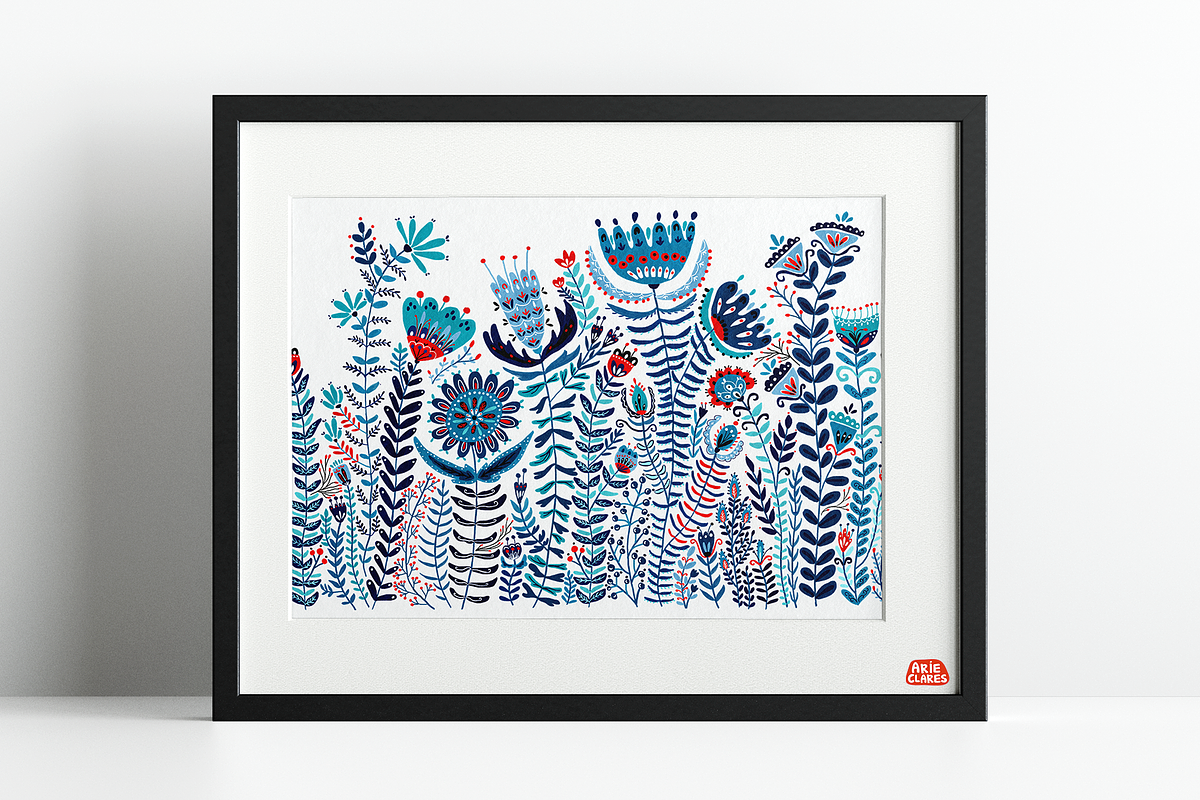 Blue Folk Art Garden, a Pattern Graphic by Arie Clares (Photo 9 of 13)