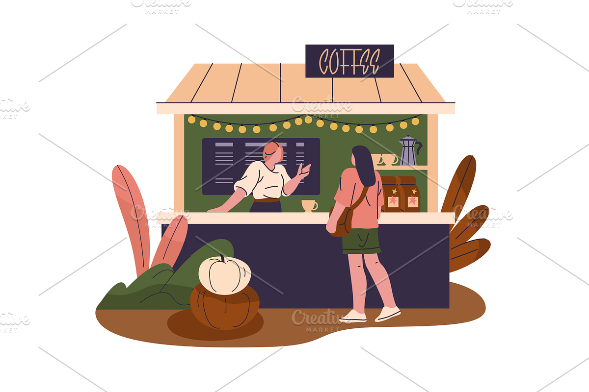 Coffee shop stall with barista and, a Food Illustration by Elegant Solution