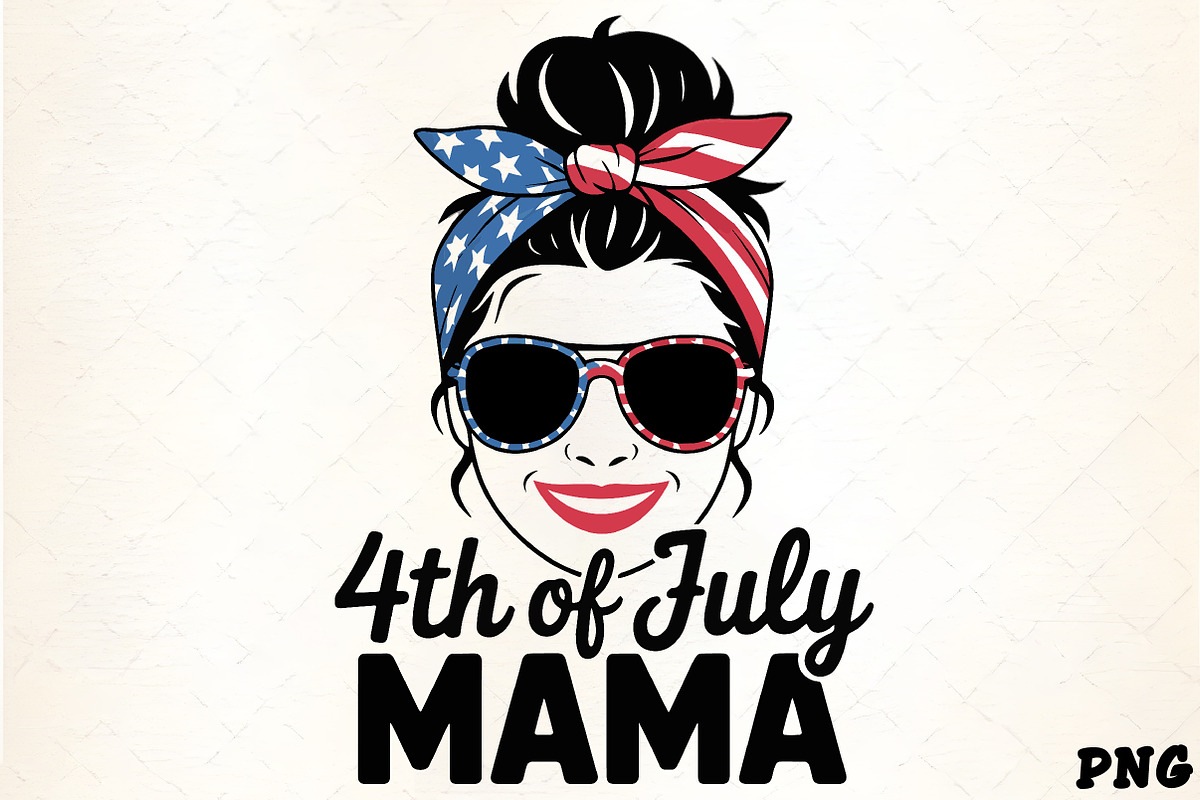 Patriotic woman sunglasses messy bun, an Illustration by CrexoraLab (Photo 1 of 4)