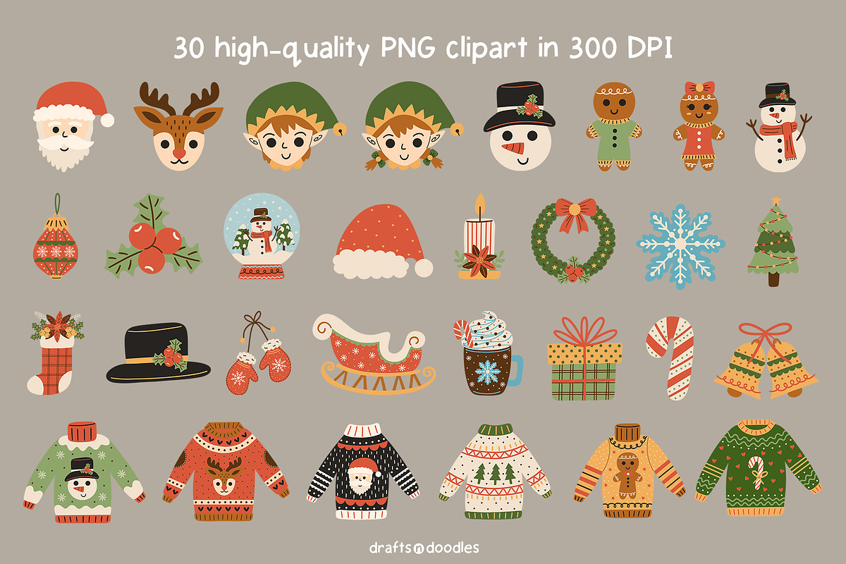 Cozy Christmas Clipart and Patterns, a Seasonal Illustration by Drafts n Doodles (Photo 2 of 12)