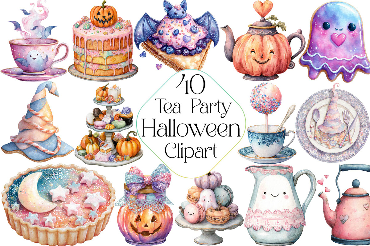 Pastel Halloween Tea Party Clipart, an Illustration by DreamPrint404 (Photo 1 of 5)