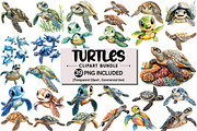Watercolor Turtle Clipart Bundle, an Illustration by Pixels.Craft (Thumbnail 1 of 5)