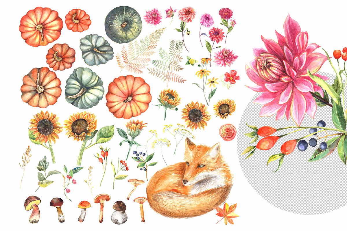 Dahlia and Sunflowers, a Seasonal Illustration by JennyColorArt (Photo 3 of 10)