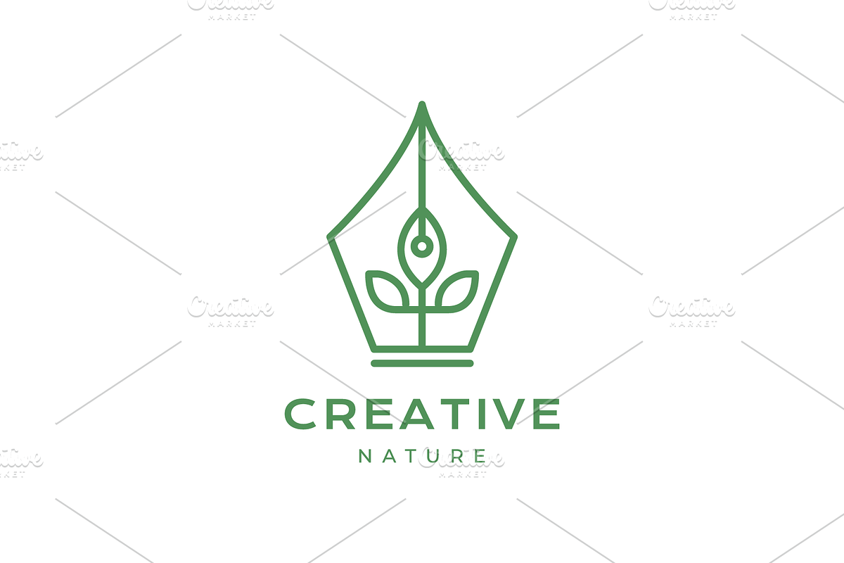 nib pen with plant botanical logo, a Branding & Logo Template by devastd