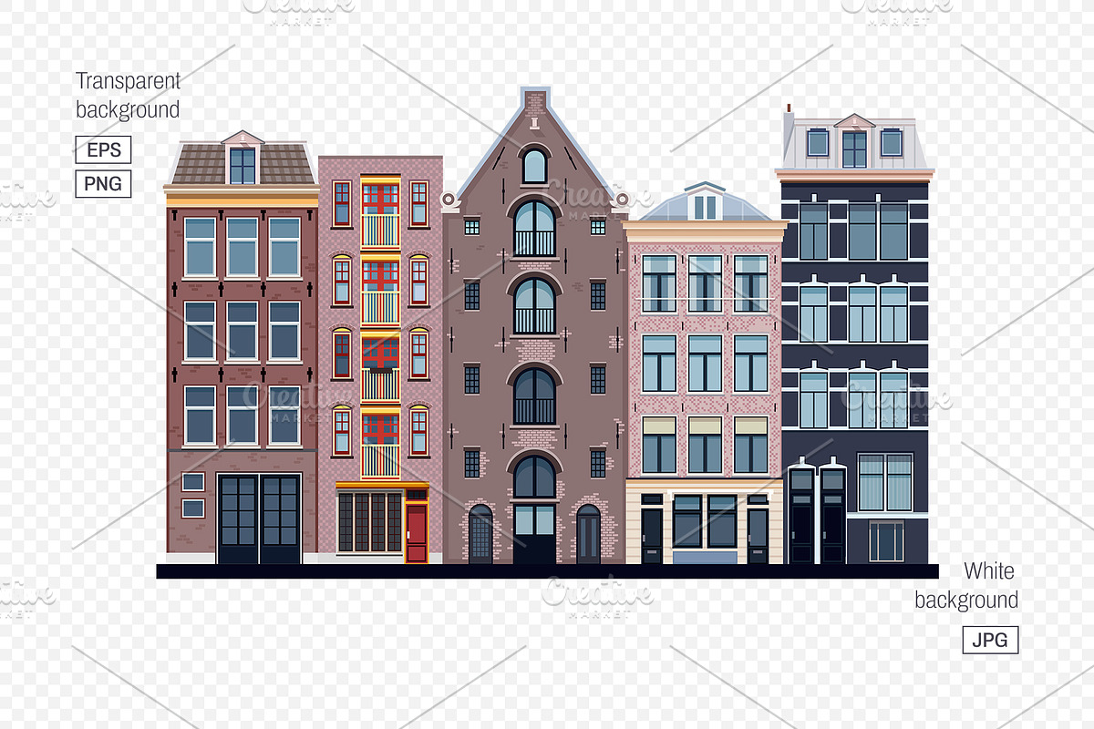 Amsterdam buildings (EPS+PNG+JPG), an Object Illustration by LoopAll (Photo 2 of 3)