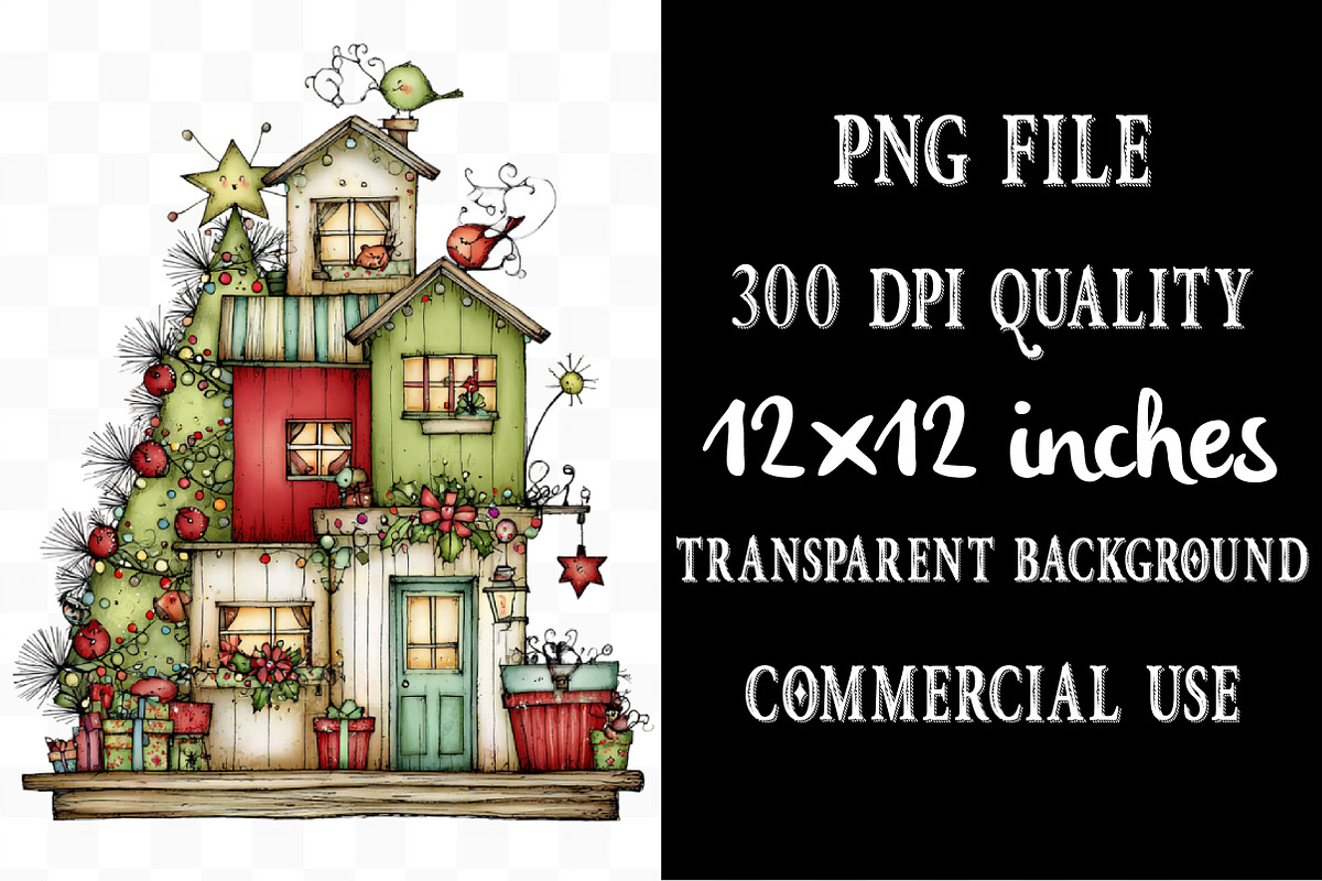 Whimsical Christmas House Clipart, an Illustration by Designking (Photo 4 of 5)