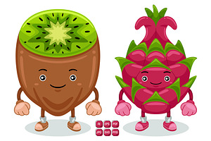 Dragon Fruit & Kiwi Character vector, an Object Graphic by MEDZ