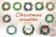 Watercolor Christmas wreaths PNG, a Decorative Illustration by dashtik (Thumbnail 1 of 5)