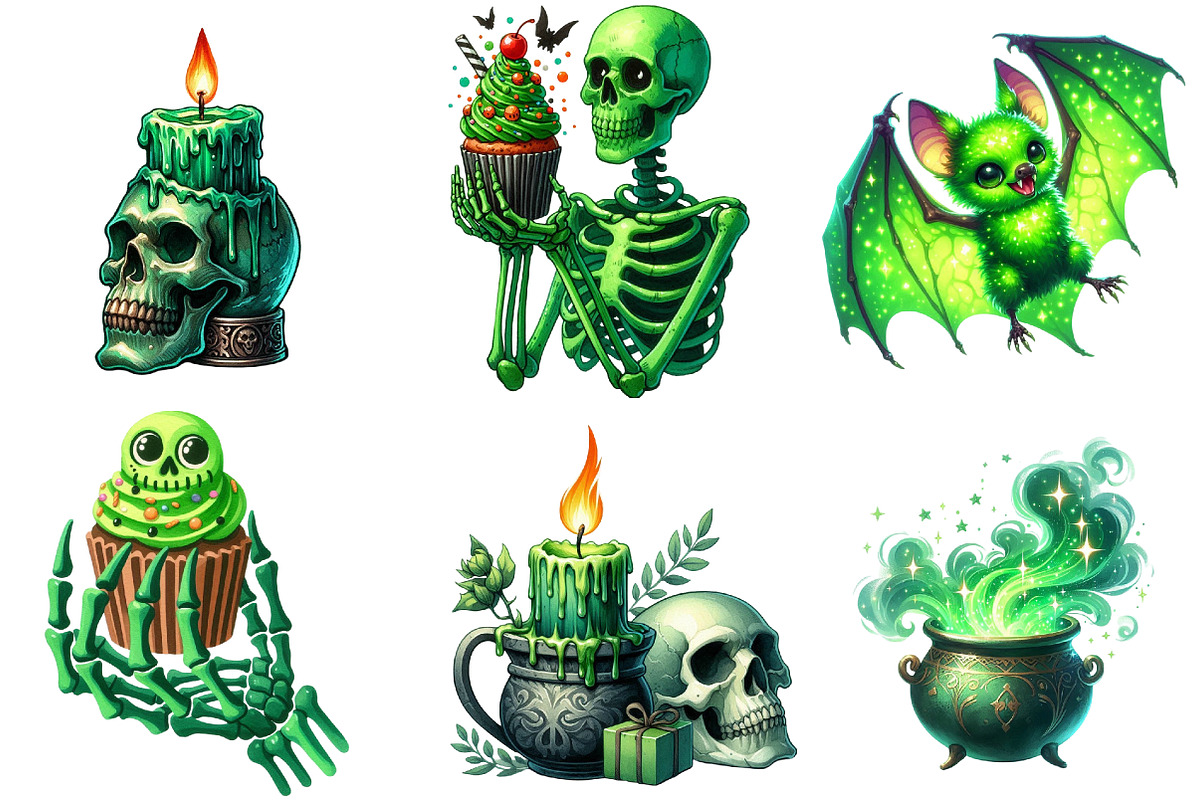 Green Halloween Clipart, an Illustration by Watercolor design (Photo 4 of 4)