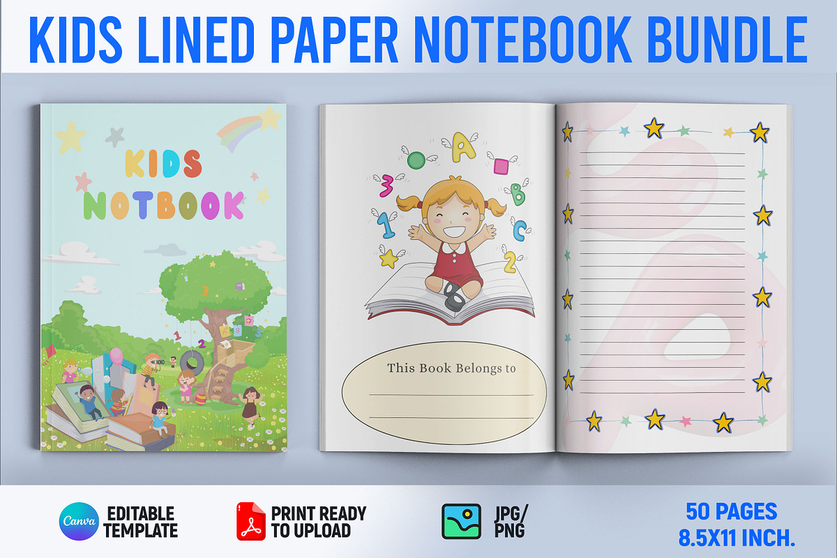 Kids Lined Paper Bundle Notebook, a Print Template by Book2bees (Photo 1 of 4)