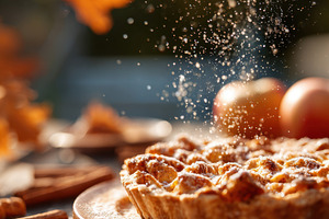 Autumn apple pie with cinnamon and leaves, a Food & Drink Photo by AlyaAnd