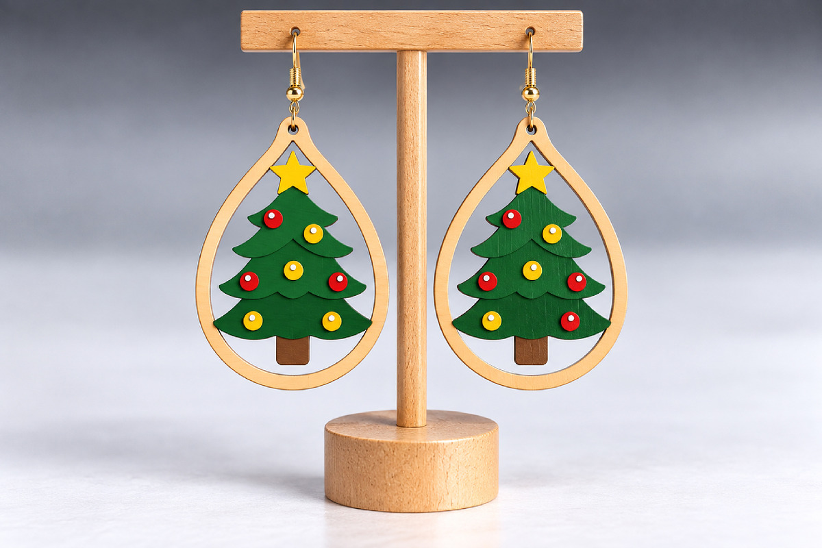 Christmas Tree Earrings Laser Cut, an Object Graphic by Canvas Craft (Photo 4 of 4)